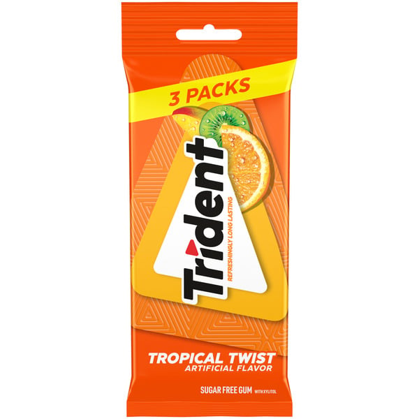 Mint & Gum Trident Tropical Twist Sugar Free Gum, 3 Packs Of 14 Pieces (42 Total Pieces) hero