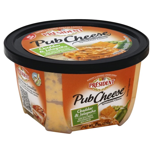 Packaged Cheese Président President Sharp Cheddar & Jalapeno Spreadable Pub Cheese hero