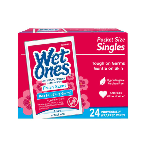 Plates, Bowls, Cups & Flatware Wet Ones Hand Wipes Fresh Scent Individually Wrapped Single - 24 Count hero