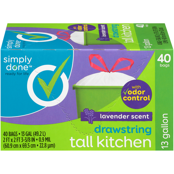 Trash Bags & Liners Simply Done Drawstring Tall Kitchen, Lavender Scent hero