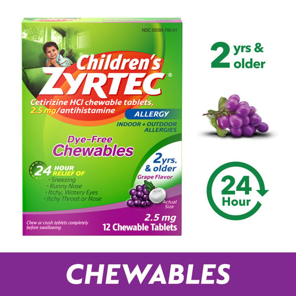 ZYRTEC 24 Hour Children's Allergy Chews, 2+ Yrs, 2.5 Mg Grape hero