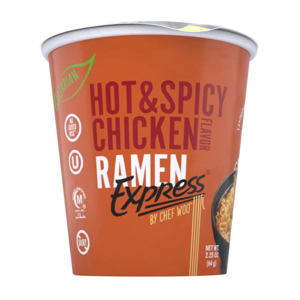 RAMEN EXPRESS by Chef Woo  Hot & Spicy Chicken Ramen Noodle Cup by Chef Woo, No MSG, Halal hero