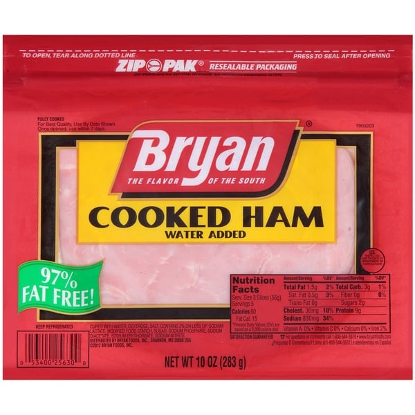 Lunch Meat Bryan Cooked Ham Lunchmeat, Water Added, 10 oz. hero