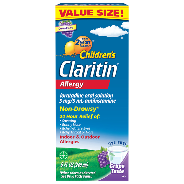 Cold, Flu & Allergy Claritin 24 Hour Non-Drowsy, Grape Allergy Syrup, hero