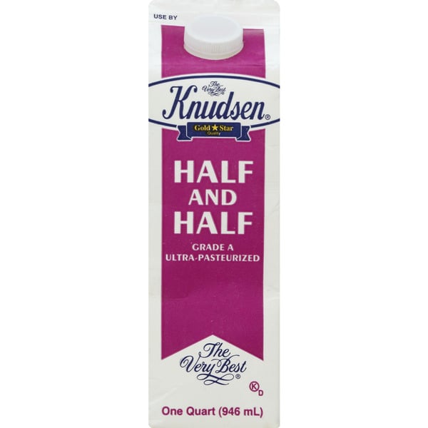 Cream R.W. Knudsen Family Half & Half Ultra-Pasteurized Quart Paper Carton Gable Top hero