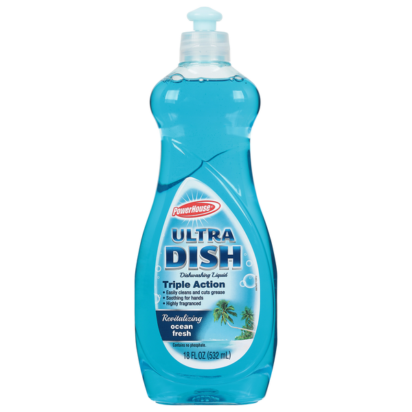 Dish Detergents PowerHouse Dishwashing Liquid, Triple Action, Revitalizing, Ocean Fresh hero