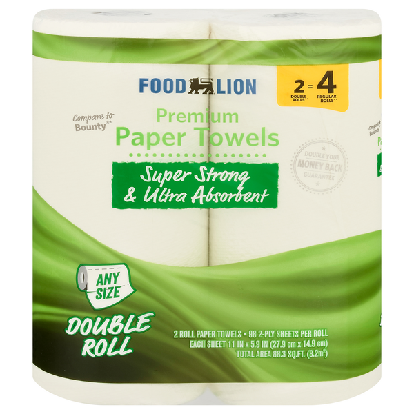 Paper Goods Food Lion Paper Towels, Double Roll, Any Size, Premium, 2-Ply hero