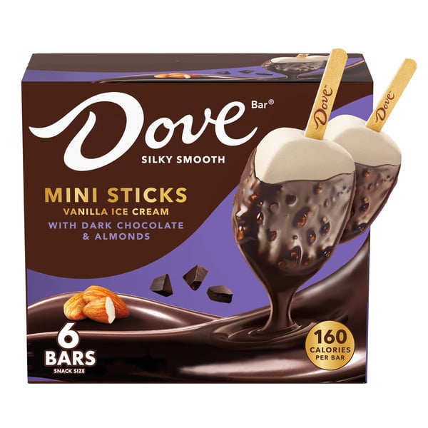 Ice Cream & Ice Dove Vanilla Ice Cream Mini Sticks with Dark Chocolate & Almonds hero