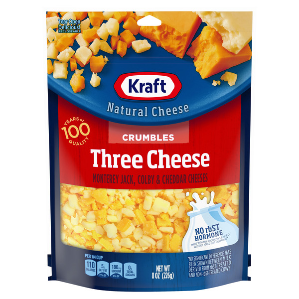 Packaged Cheese Kraft Three Cheese Blend Cheese Crumbles, oz Bag hero