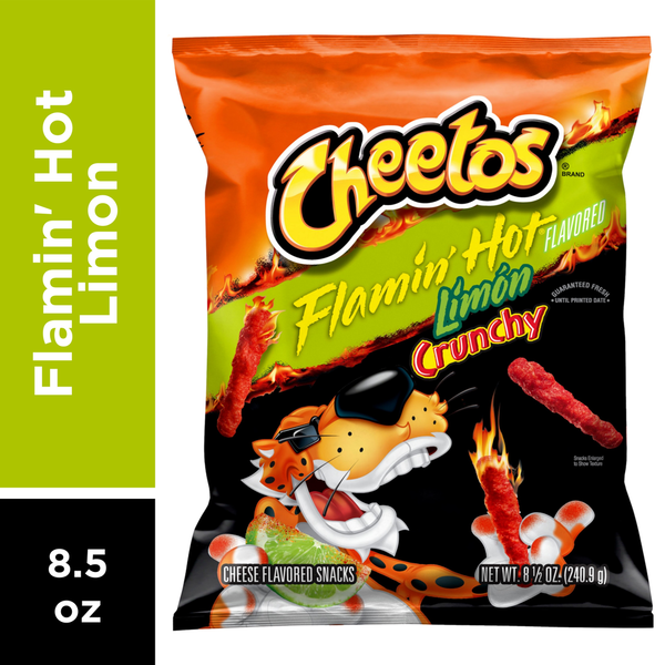 Chips & Pretzels Cheetos Crunchy Flamin Hot Limon Cheese Flavored Snacks hero