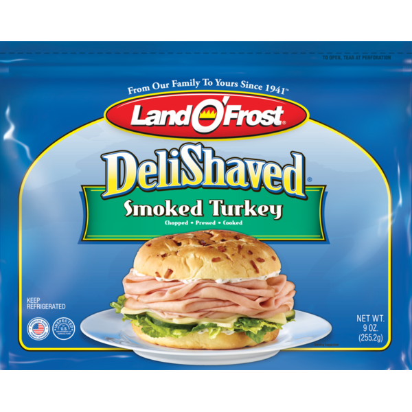 Packaged Lunchmeat Land O’Frost Smoked turkey goes great with a variety of sandwiches and condiments. hero