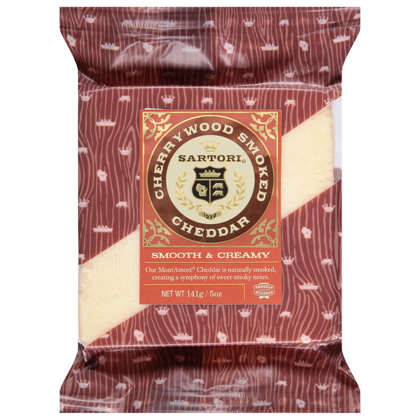 Specialty Cheeses Sartori Cheese, Smooth & Creamy, Cherrywood Smoked Cheddar hero