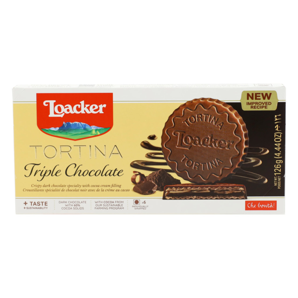 Chocolate & Chocolate Truffles Loacker Tortina Triple Chocolate, Premium Chocolate Coated Wafer Biscuit hero