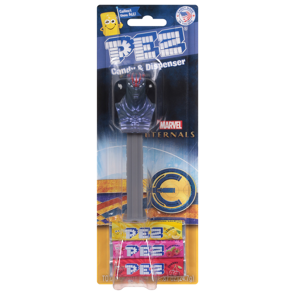 Candy & Chocolate PEZ Candy & Dispenser, Marvel Eternals, Lemon/Raspberry/Cherry hero