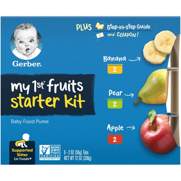 Baby Food & Formula Gerber My 1st Fruits Starter Kit Baby Food Banana Pear Apple Tubs hero