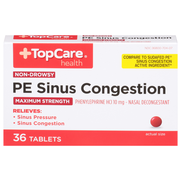 Cold, Flu & Allergy TopCare PE Sinus Congestion, Non-Drowsy, Maximum Strength, 10 mg, Tablets hero