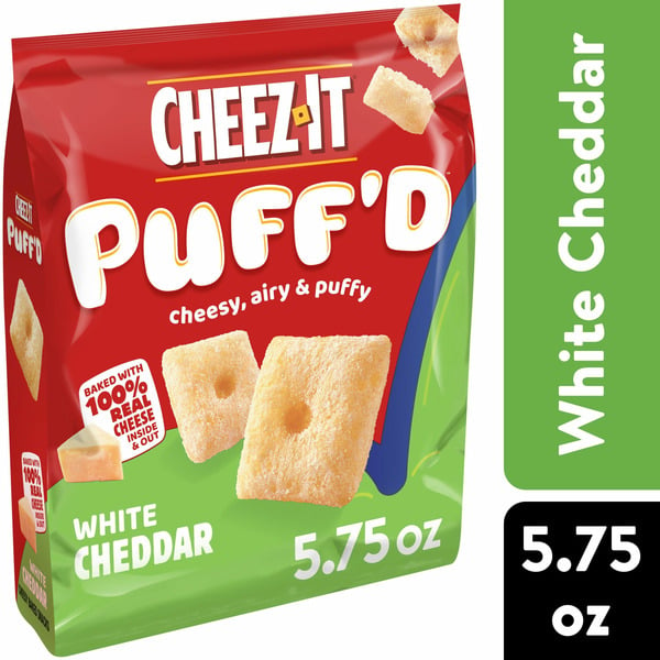 Chips & Pretzels Cheez-It Puff'd Cheesy Baked Snacks, Puffed Snack Crackers, Kids Snacks, White Cheddar hero