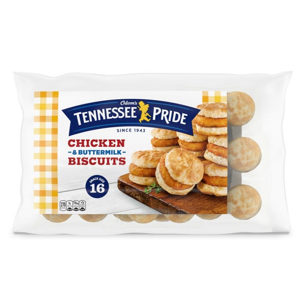 Tortillas & Flat Bread Odom's Tennessee Pride Chicken and Buttermilk Biscuits, Snack Size Frozen Breakfast Sandwiches hero