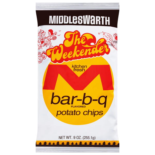 Chips & Pretzels Middleswarth Potato Chips, Kitchen Fresh, Bar-B-Q Flavored hero