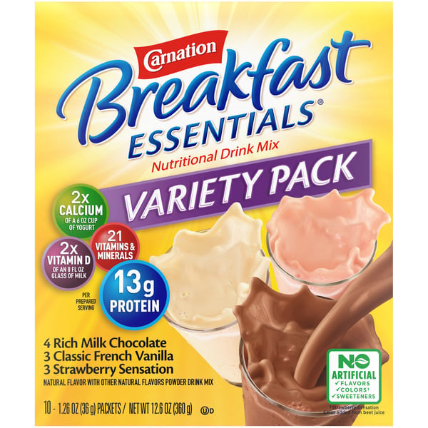 Protein & Meal Replacements Carnation Breakfast Essentials Complete Nutrition Drink Variety Pack hero