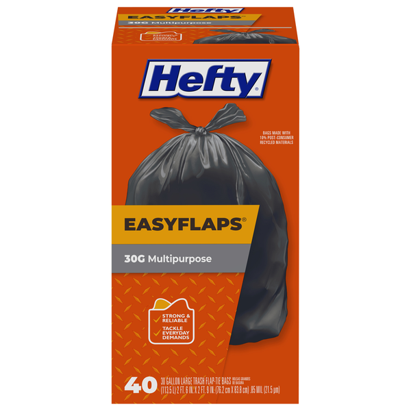 Trash Bags & Liners Hefty Trash Bags, Flap Tie, Multipurpose, Large hero