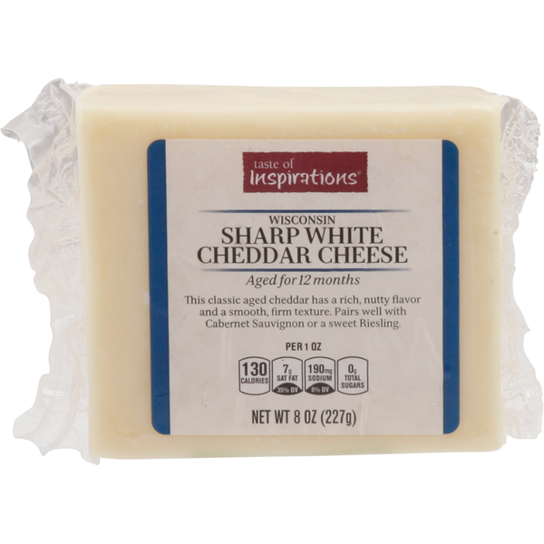 Specialty Cheeses Taste of Inspirations Cheese, Sharp White Cheddar, Wisconsin hero