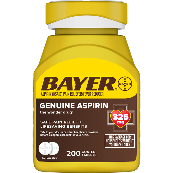 Muscles, Joints & Pain Relief Bayer Aspirin, Genuine, 325 mg, Coated Tablets hero