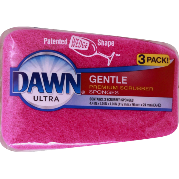 Kitchen Supplies Dawn Scrubber Sponges, Premium, Gentle, 3 Pack hero