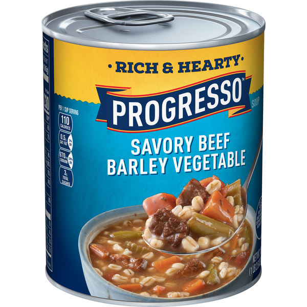 Soup, Broth & Bouillon Progresso Rich & Hearty Savory Beef Barley Vegetable hero