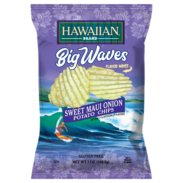 Fruit & Vegetable Snacks Hawaiian Kettle Style Potato Chips Potato Chips, Sweet Maui Onion, Big Waves hero