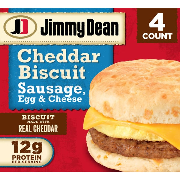 Prepared Meals Jimmy Dean Sausage, Egg & Cheese Cheddar Biscuit Sandwiches, Frozen hero