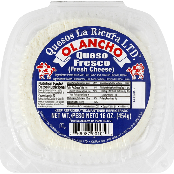 Spreads Quesos La Ricura Olancho Fresh Cheese hero