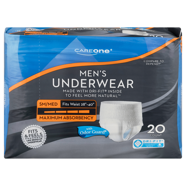 Feminine Care CareOne Protective Underwear, For Men, Super Plus Absorbency, Small/Medium hero