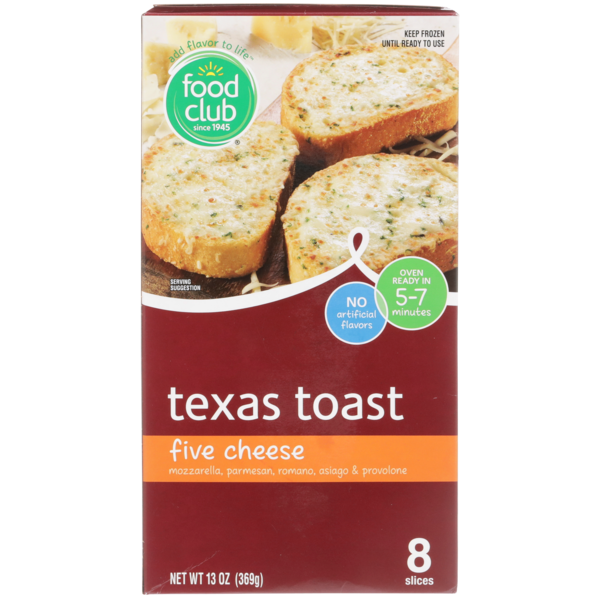 Frozen Meals Food Club Five Cheese Mozzarella, Parmesan, Romano, Asiago & Provolone Texas Toast hero