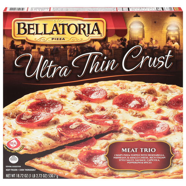 Frozen Meals Bellatoria Pizza, Meat Trio, Ultra Thin Crust hero