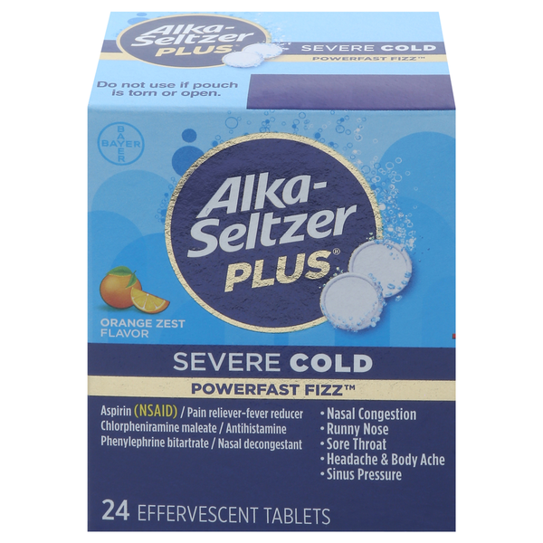 Cold, Flu & Allergy Alka-Seltzer Plus Severe Cold, Orange Zest Flavor, Effervescent Tablets hero