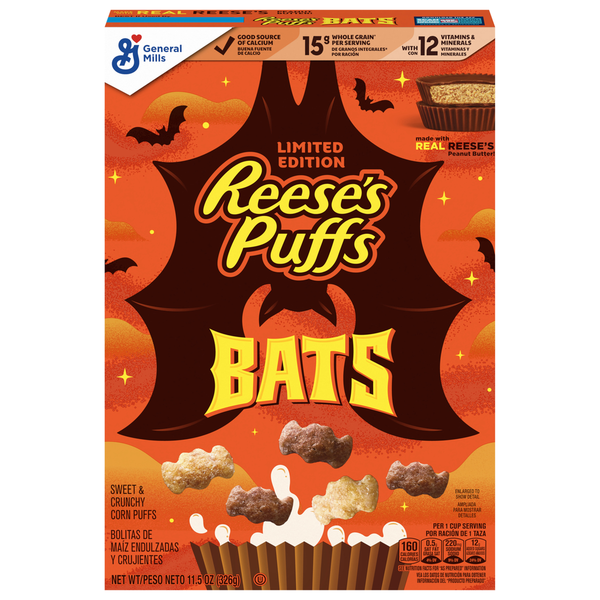 Cereal General Mills Reese's Puffs Corn Puffs, Sweet & Crunchy, Bats hero