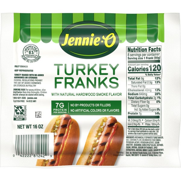 Hot Dogs, Bacon & Sausage Jennie-o Turkey Store Jumbo Turkey Franks - 1 Lb. hero