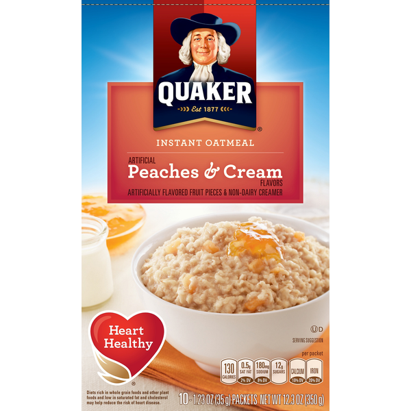 Hot Cereal & Pancake Mixes Quaker Instant Oatmeal, Peaches & Cream hero