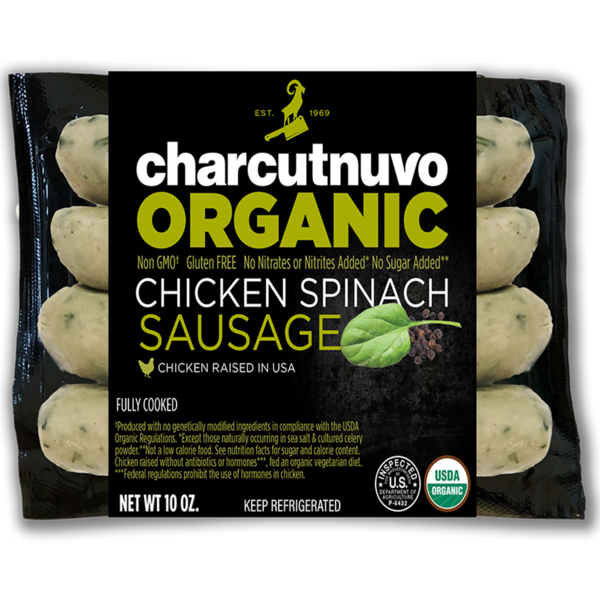 Hot Dogs, Bacon & Sausage Charcutnuvo Organic Chicken Spinach Sausage hero