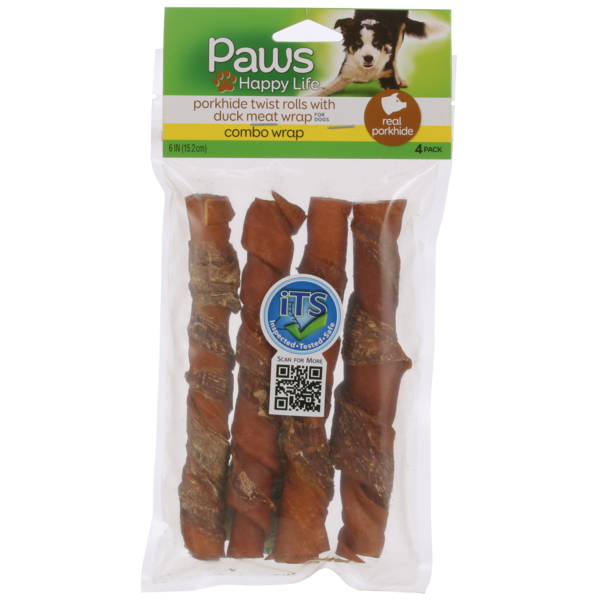 Dog Food & Care Paws Happy Life Combo Wrap Porkhide Twist Rolls With Duck Meat Wrap For Dogs hero