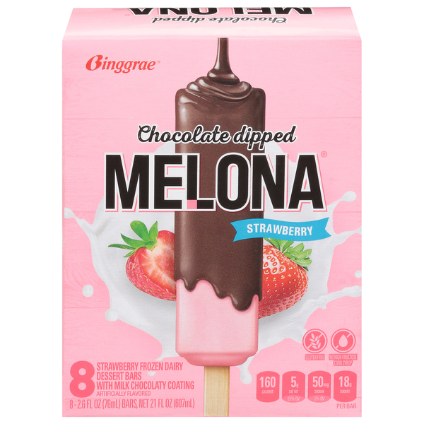 Melona Frozen Dairy Dessert Bars, Strawberry, Chocolate Dipped hero