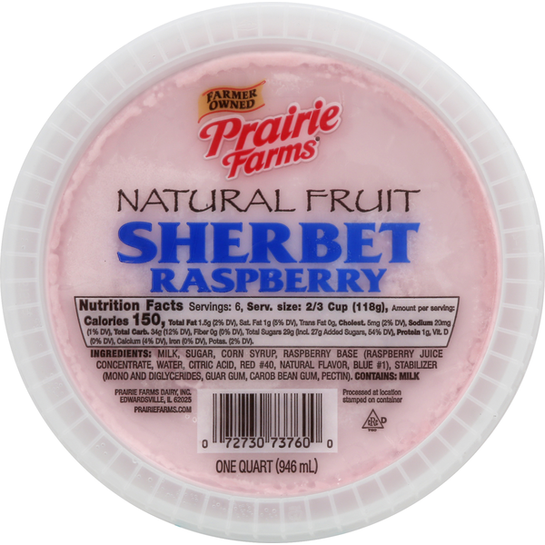 Ice Cream & Ice Prairie Farms Sherbet, Raspberry, Natural Fruit hero