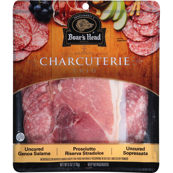 Lunch Meat Boar's Head Charcuterie Trio: Uncured Genoa Salami, Prosciutto  & Uncured Sopressata hero