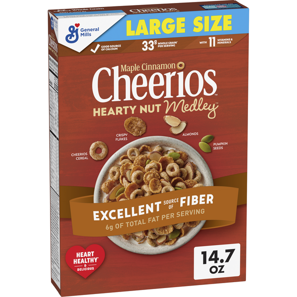 Cheerios Hearty Nut Medley Maple Cinnamon Flavored Breakfast Cereal hero