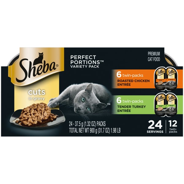 SHEBA PERFECT PORTIONS Wet Cat Food Cuts in Gravy Variety Pack Chicken and Turkey hero