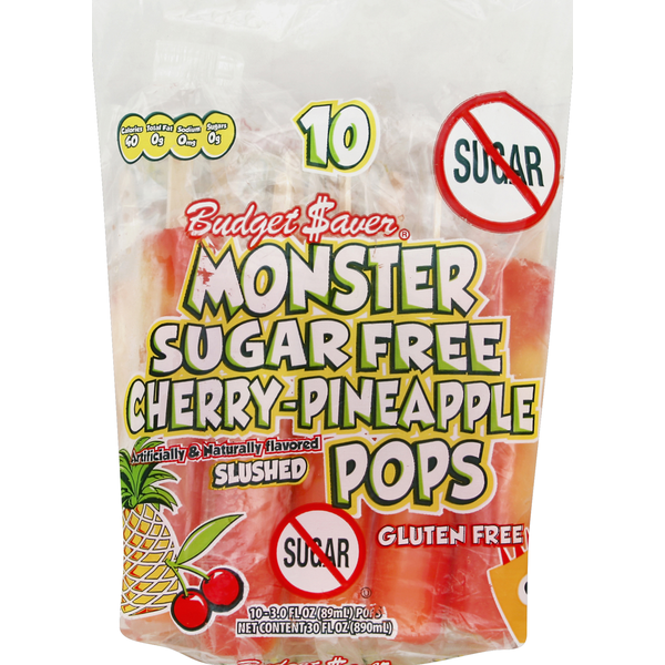 Ice Cream & Ice Budget Saver Monster Pops, Sugar Free, Slushed, Cherry-Pineapple hero