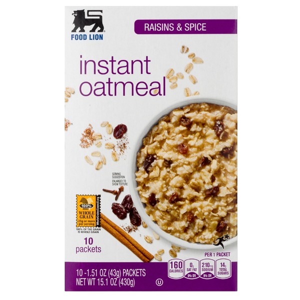 Hot Cereal & Pancake Mixes Food Lion Raisins & Spice Instant Oatmeal hero