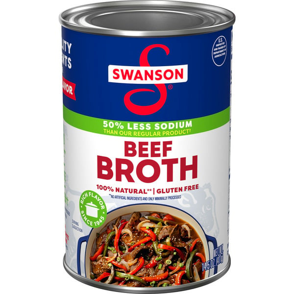 Soup, Broth & Bouillon Swanson's 100% Natural, 50% Less Sodium Beef Broth hero