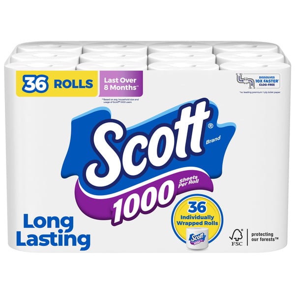 Paper Goods Scott 1000 Toilet Paper, Septic-Safe, Toilet Tissue hero